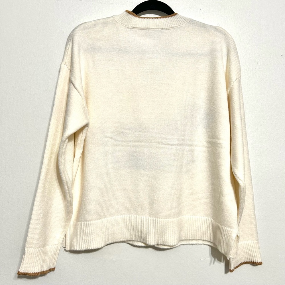 Anthropologie Dachshund Dog 3D Embroidery Novelty Art Beige Knit Sweater NEW L - Picture 8 of 9